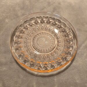 Vintage Jeannette Pink‎ Depression Holiday Button and Bows Rayed Center Saucer